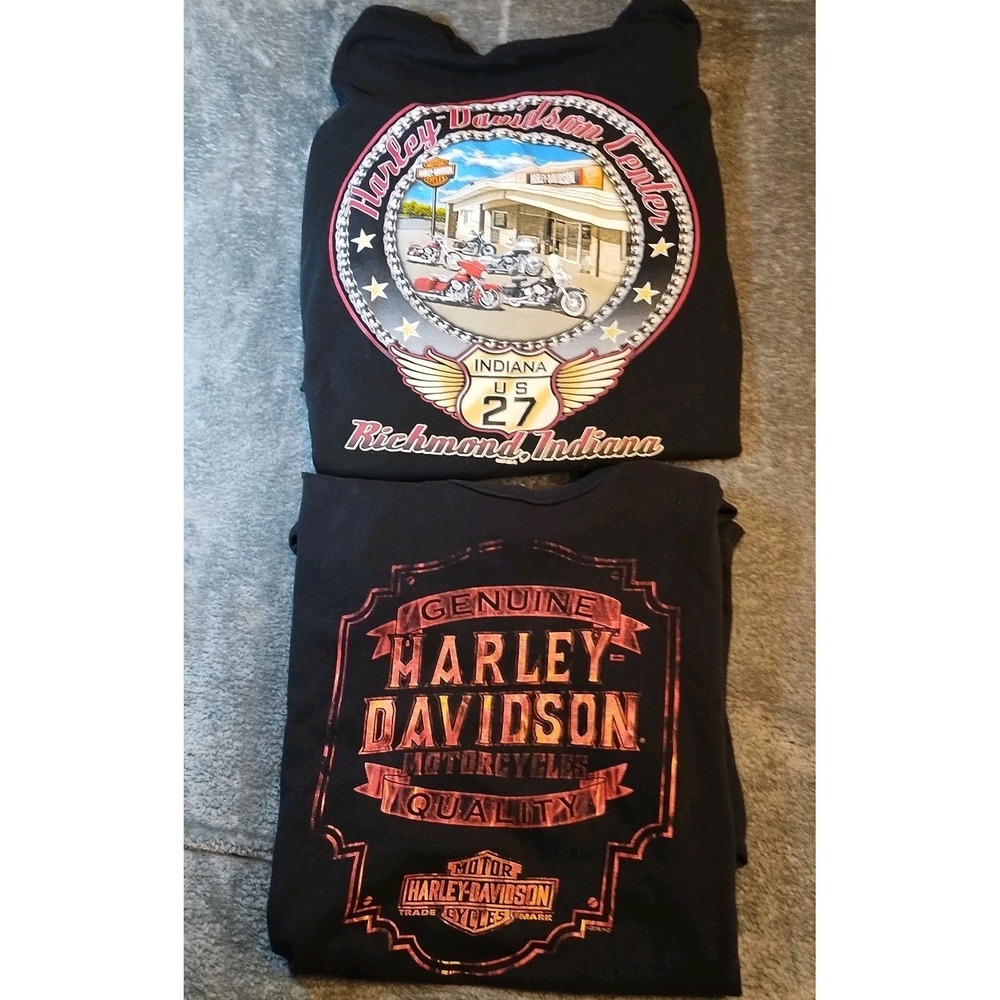 Lot Of 2 Harley Davidson Graphic Black T-Shirt Mens 3XL Richmond IN Double Sided